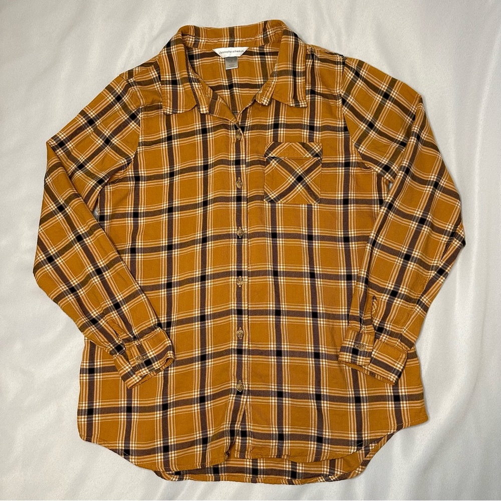 Mustard Yellow Christopher & Banks Plaid Button Down Long Sleeve